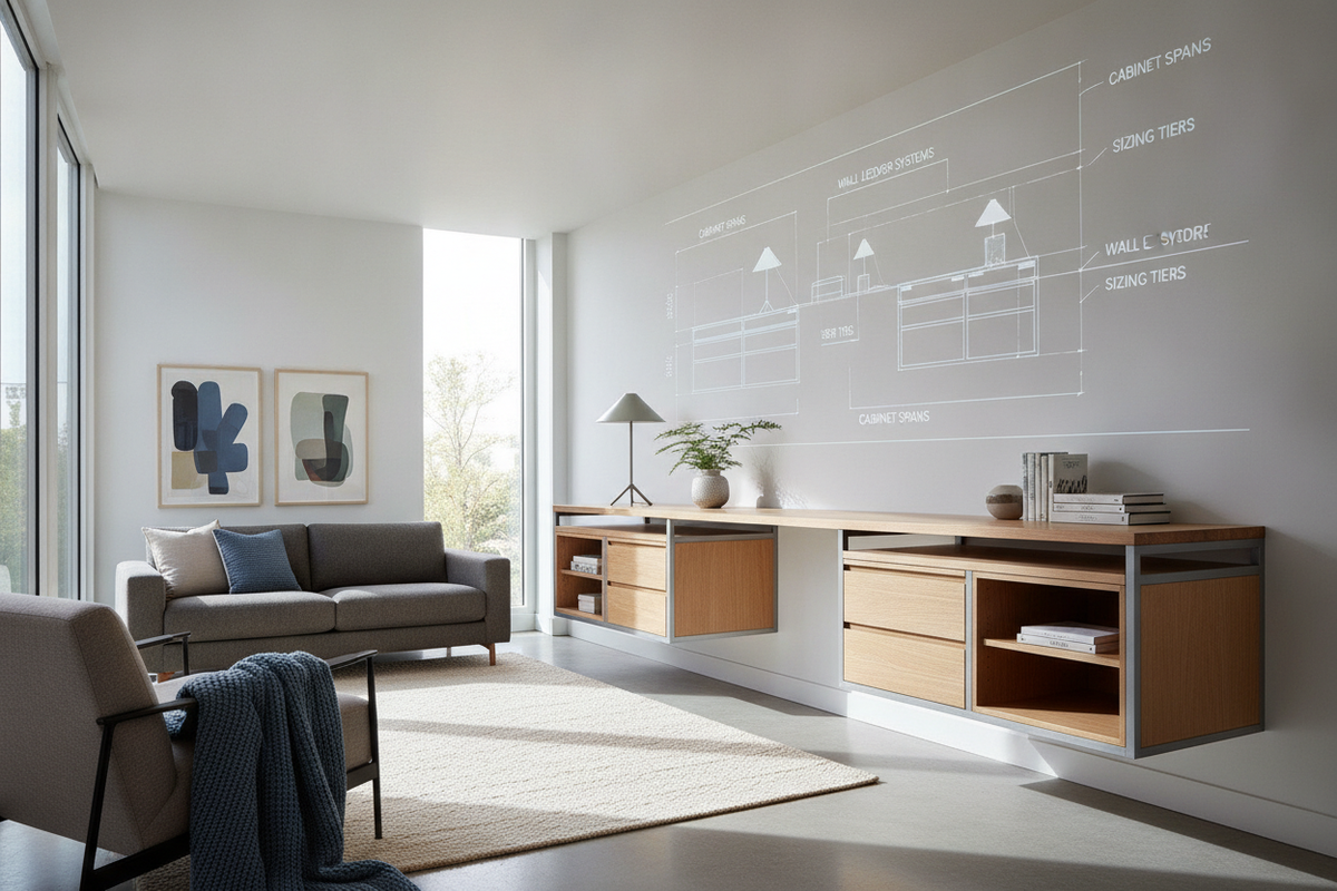 Desktop Without Legs Blueprint: Cabinet Spans, Wall Ledger Systems, Sizing Tiers, and Storage Architecture