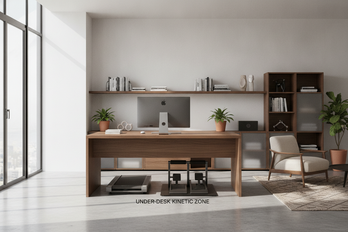 Exercise Desk Setup Blueprint: Spatial Layouts, Under-Desk Kinetic Zones, and Workspace Storage Harmony