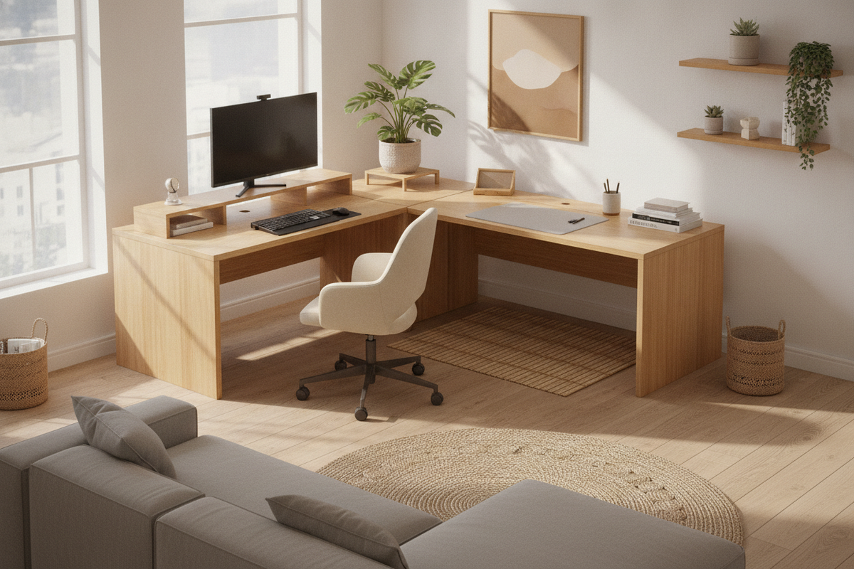 L-Shaped Bamboo Desk Guide: Material Profiles, Layout Zoning, and Ergonomic Setup