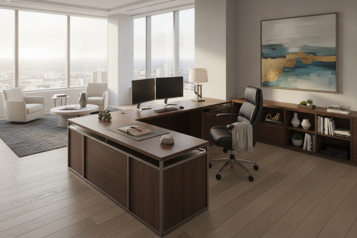 L-Shaped Executive Office Desk Guide: Spatial Layouts, Storage Architectures, and Suite Planning