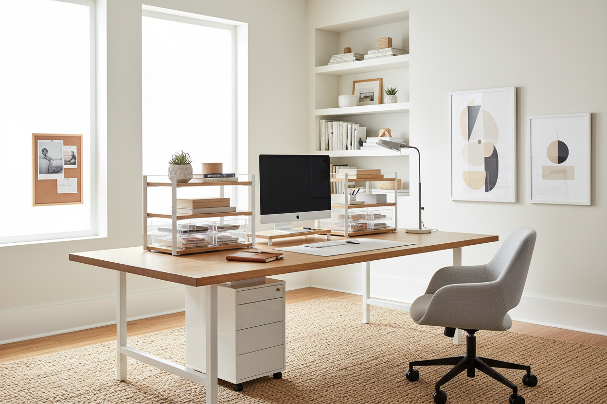 Transform Your Office With A Container Store Desk Shelf