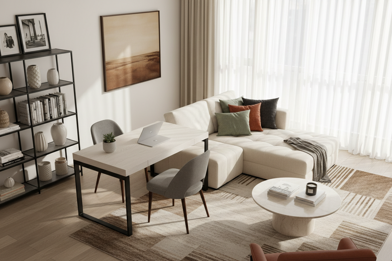 Seamlessly Blend a Desk into Your Apartment Living Room