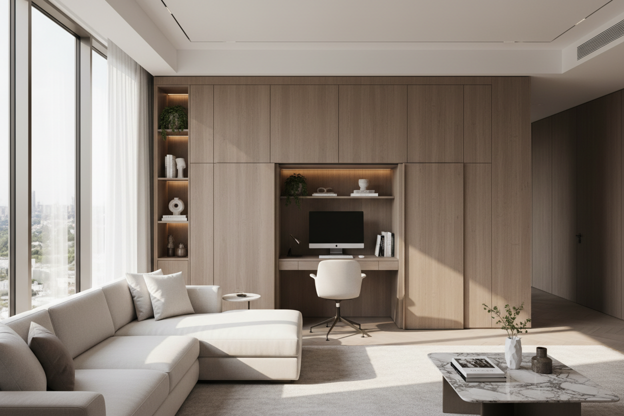 Seamlessly Hide a Desk in Your Living Room for a Luxury Look