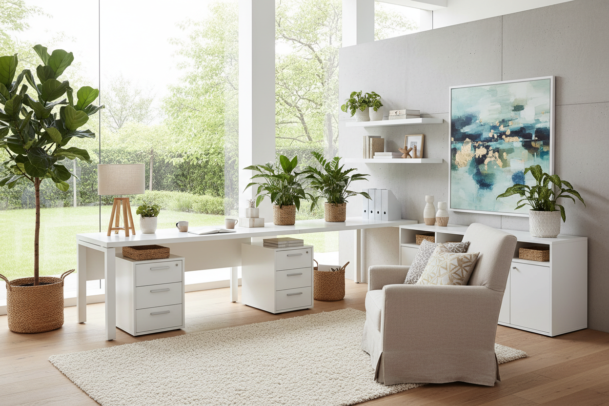 Office with White Furniture: How to Avoid the Sterile Look