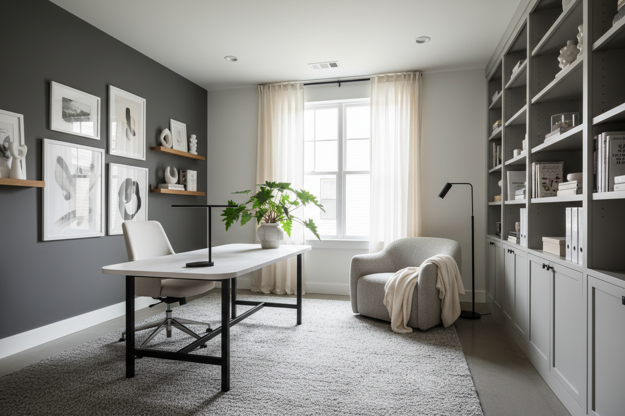 Gray and White Home Office: How to Avoid a Cold, Sterile Space