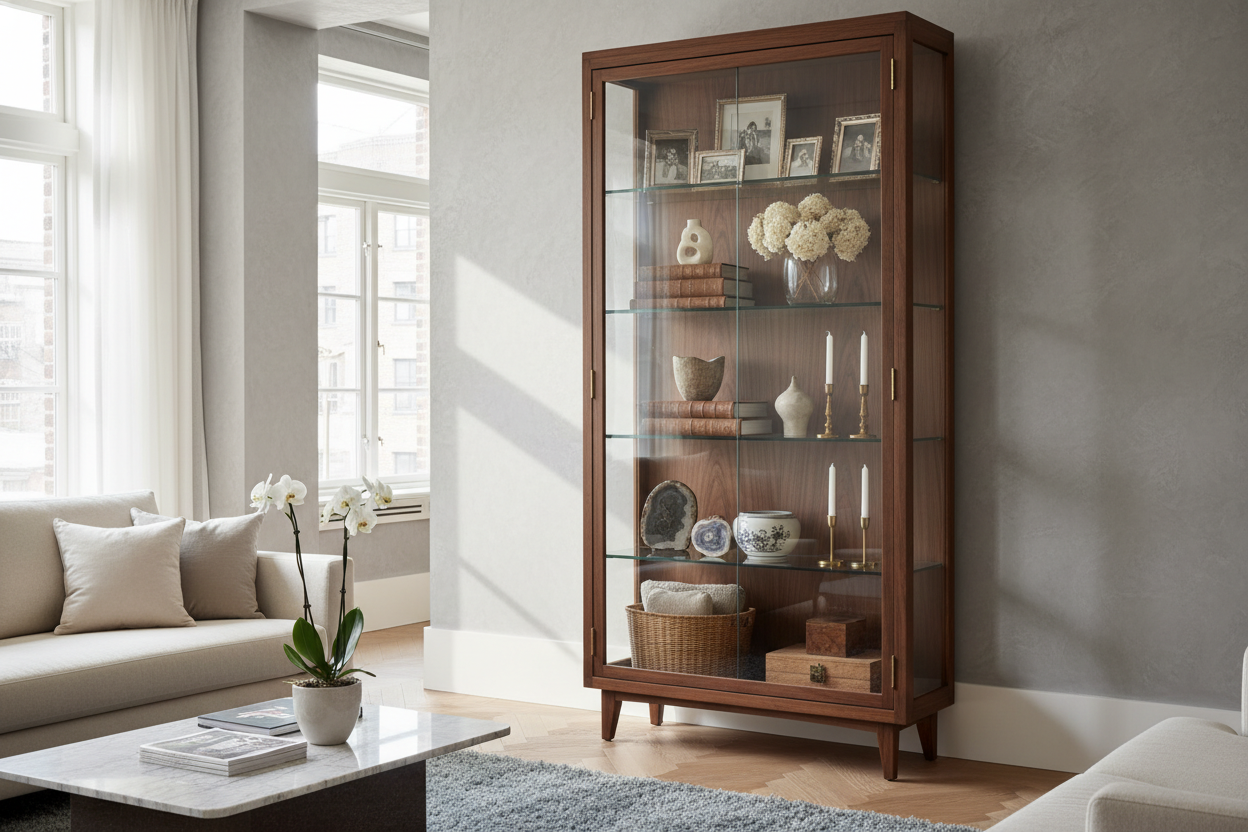 How to Style a Wood Display Cabinet for a High-End Look