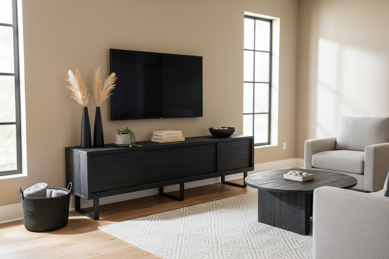 Rustic Black TV Stand Styling: Avoiding the 'Heavy' Look