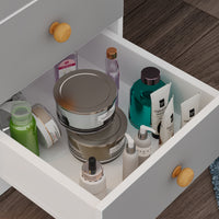 90 cm Modern White/Black Vanity Set with Sliding Mirror, 4 Drawers, Shelves and Cushioned Stool
