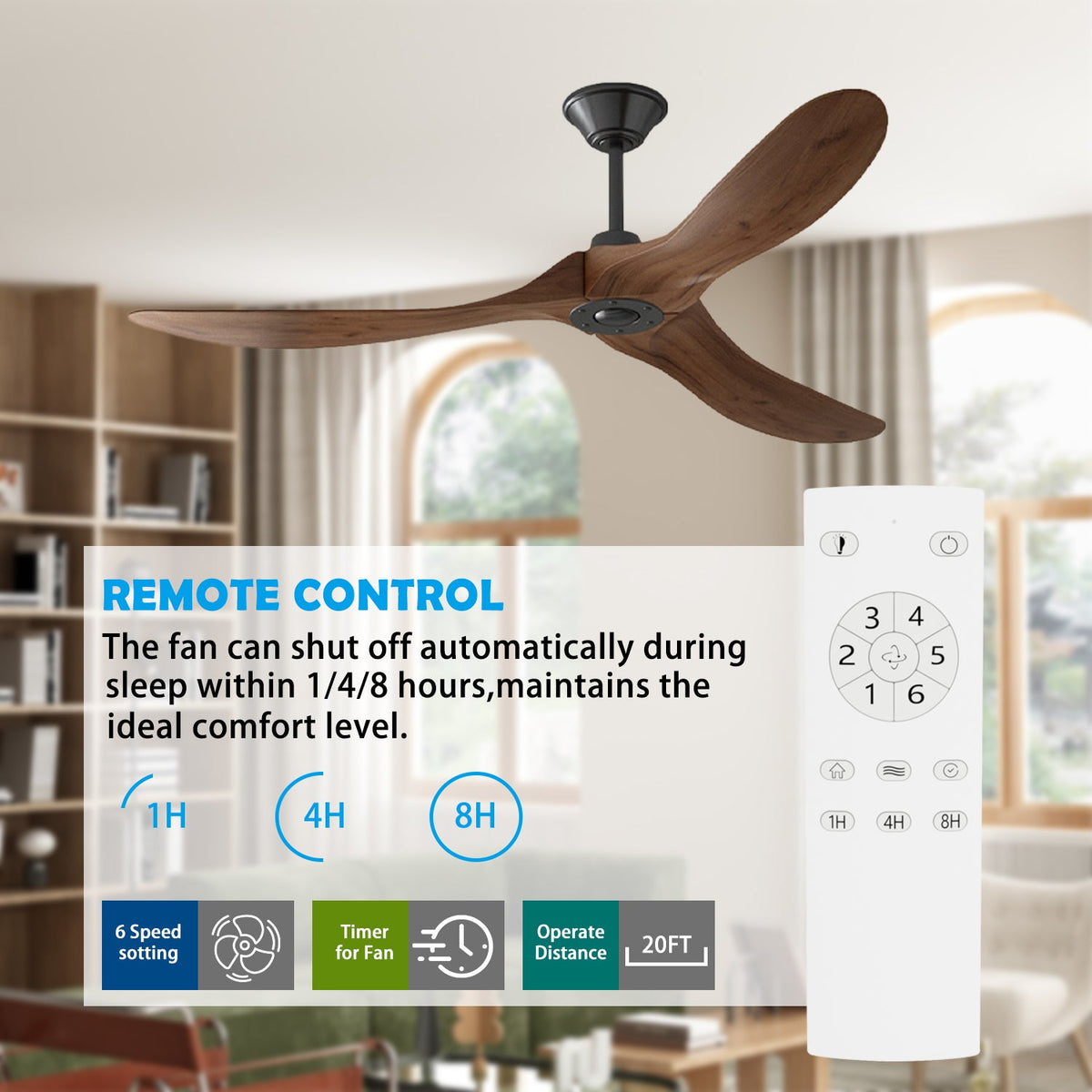 152.4 cm Modern Simple Brown Ceiling Fan With Wooden Streamline Design
