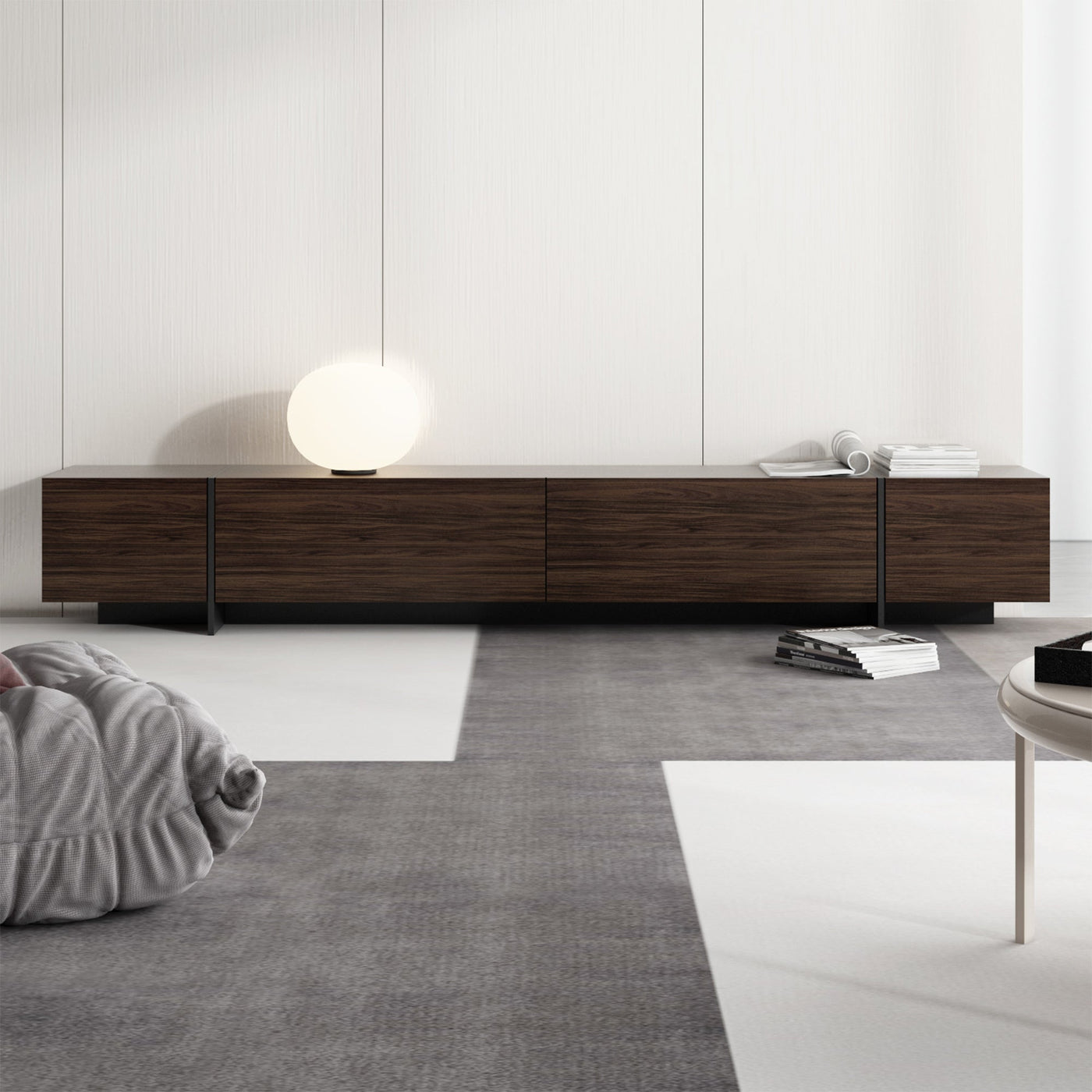 243 cm Modern Rustic Dark Brown Entertainment Center with 4 Pull-Down Doors