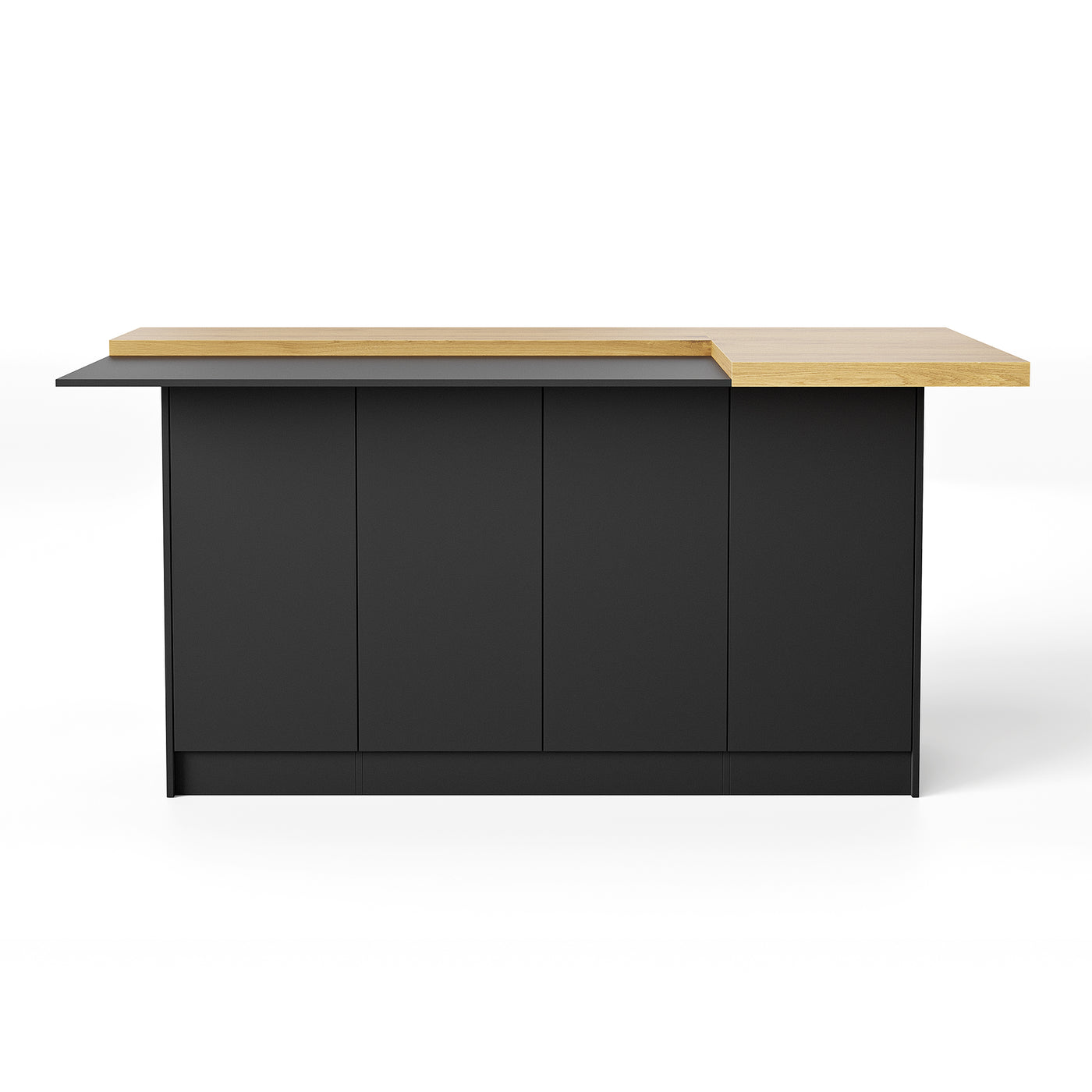 196 cm Modern Black Kitchen Island With Adjustable Shelves And Butcher Block Top