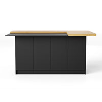 196 cm Modern Black Kitchen Island With Adjustable Shelves And Butcher Block Top
