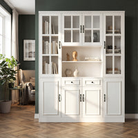 160 cm Modern White 2-Drawer Bookcase with Glass Doors