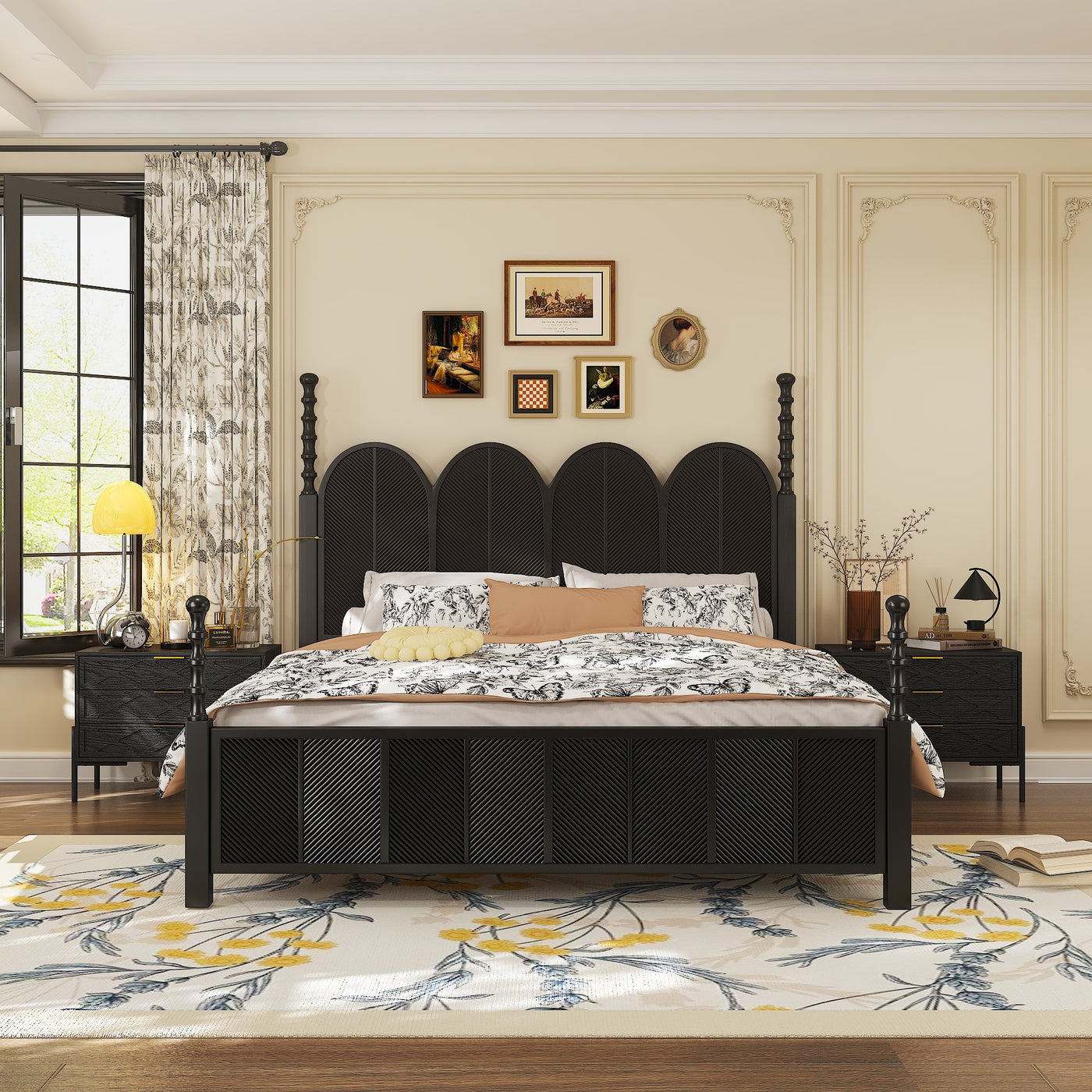80 cm Modern Black 3-Drawer Nightstand with Metal Legs