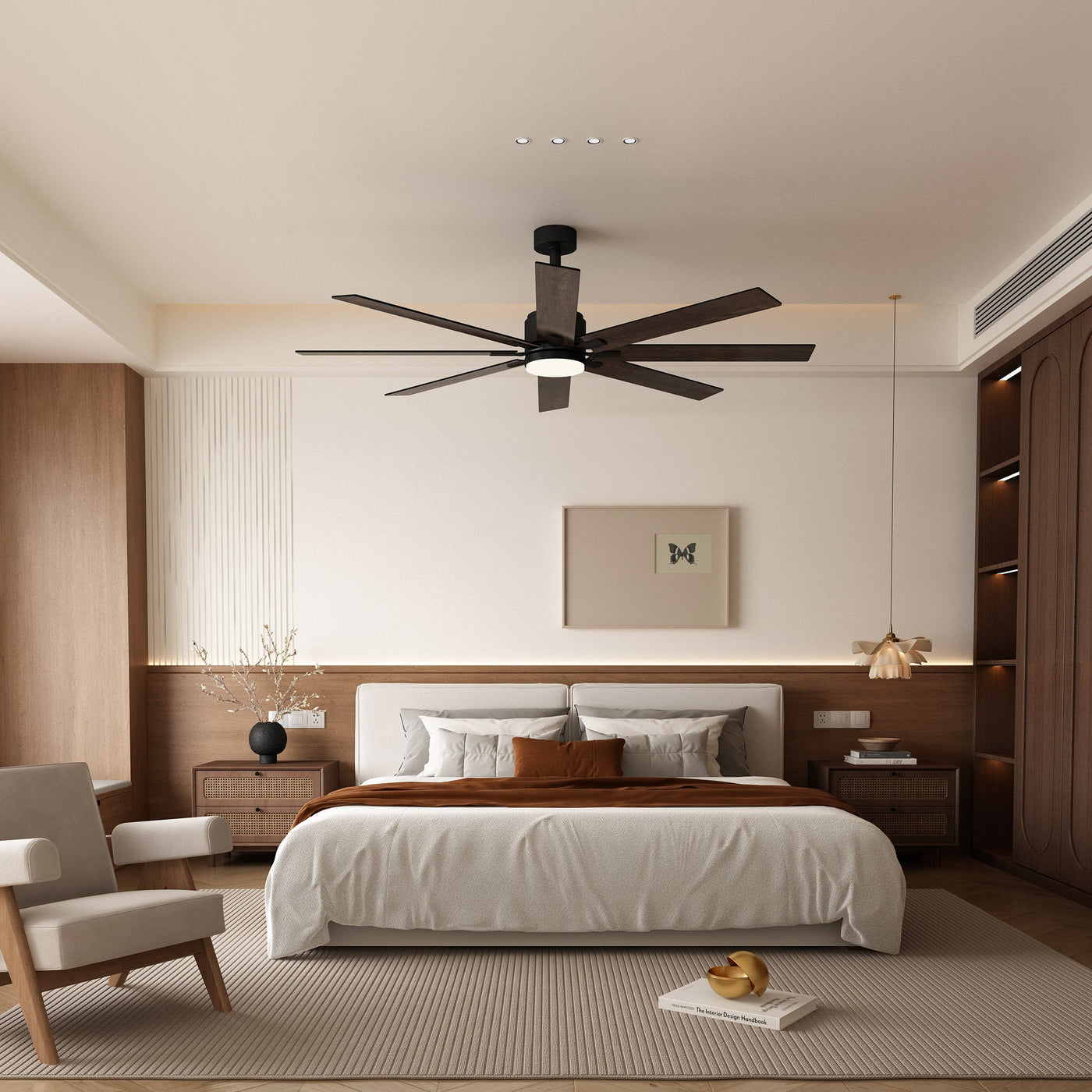 80 cm Modern Dark Brown Ceiling Fan with Dual-Tone Blades and 3-Color LED Light