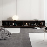 243 cm Modern Rustic Dark Brown Entertainment Center with 4 Pull-Down Doors