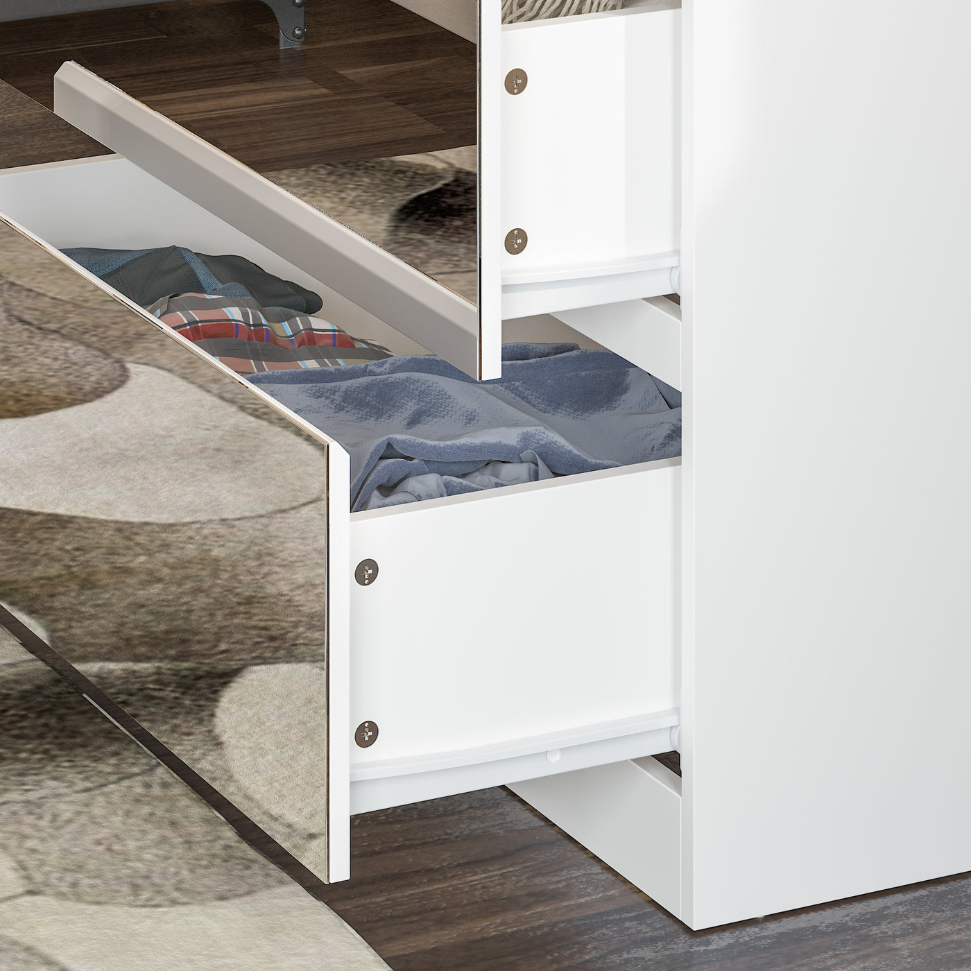 80 cm Modern White Full-Length Mirrored Wardrobe with Multiple Drawers and Adjustable Shelving