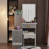 Coiffeuse moderne blanche/noire de 89,9 cm avec miroir coulissant, 4 tiroirs, étagères et tabouret rembourré