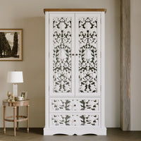 84 cm Boho White Storage Cabinet with 2 Drawers and 5 Tiers