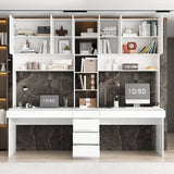 Bureau blanc moderne de 240 cm avec portes battantes et tiroirs coulissants