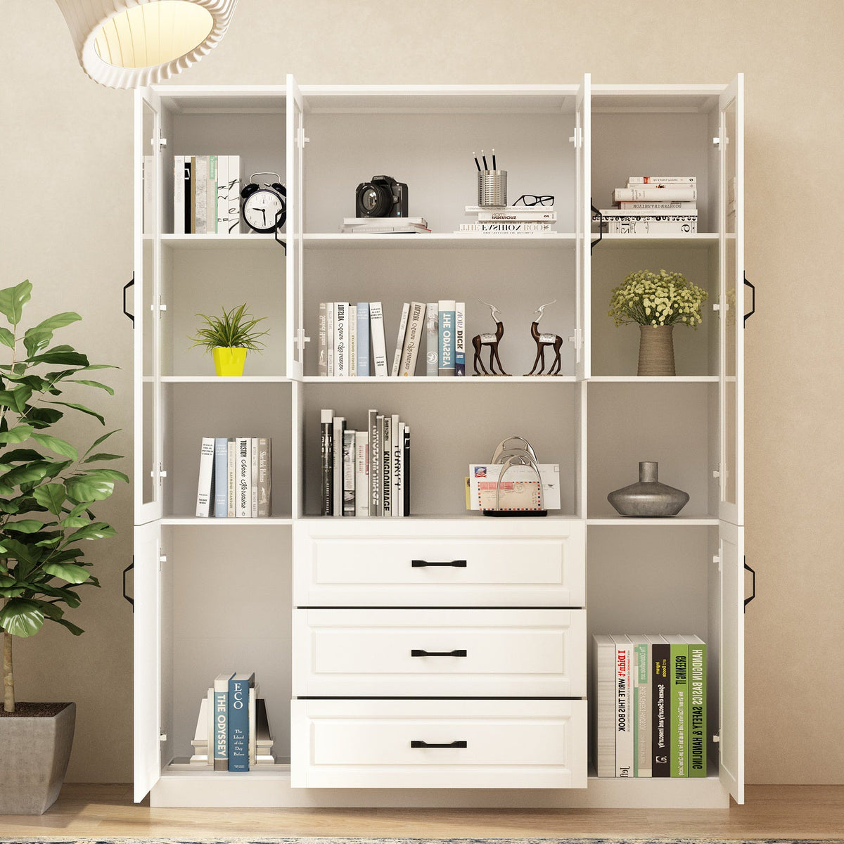 160 cm Classic White Large Display Cabinet Corner Shelf Storage Organizer Bookshelf in Combination