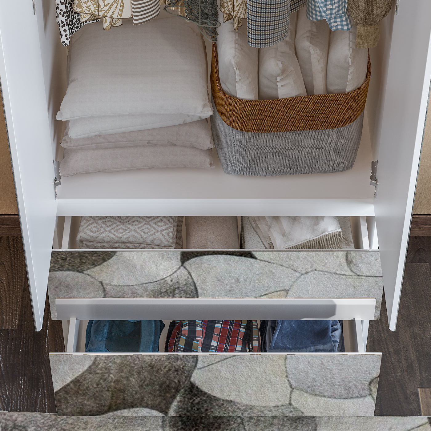 80 cm Modern White Full-Length Mirrored Wardrobe with Multiple Drawers and Adjustable Shelving