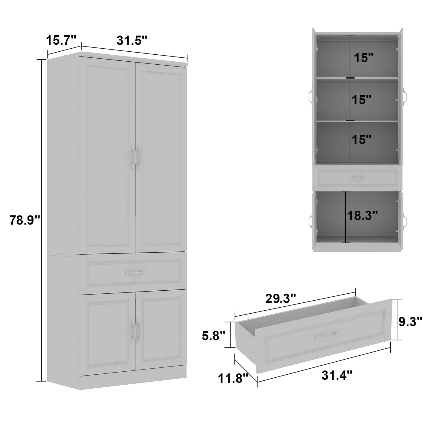 80 cm Classic White Display Cabinet Corner Shelf Storage Organizer Bookshelf in Combination