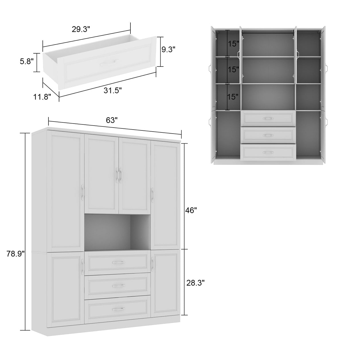 160 cm Classic White Large Display Cabinet Corner Shelf Storage Organizer Bookshelf in Combination
