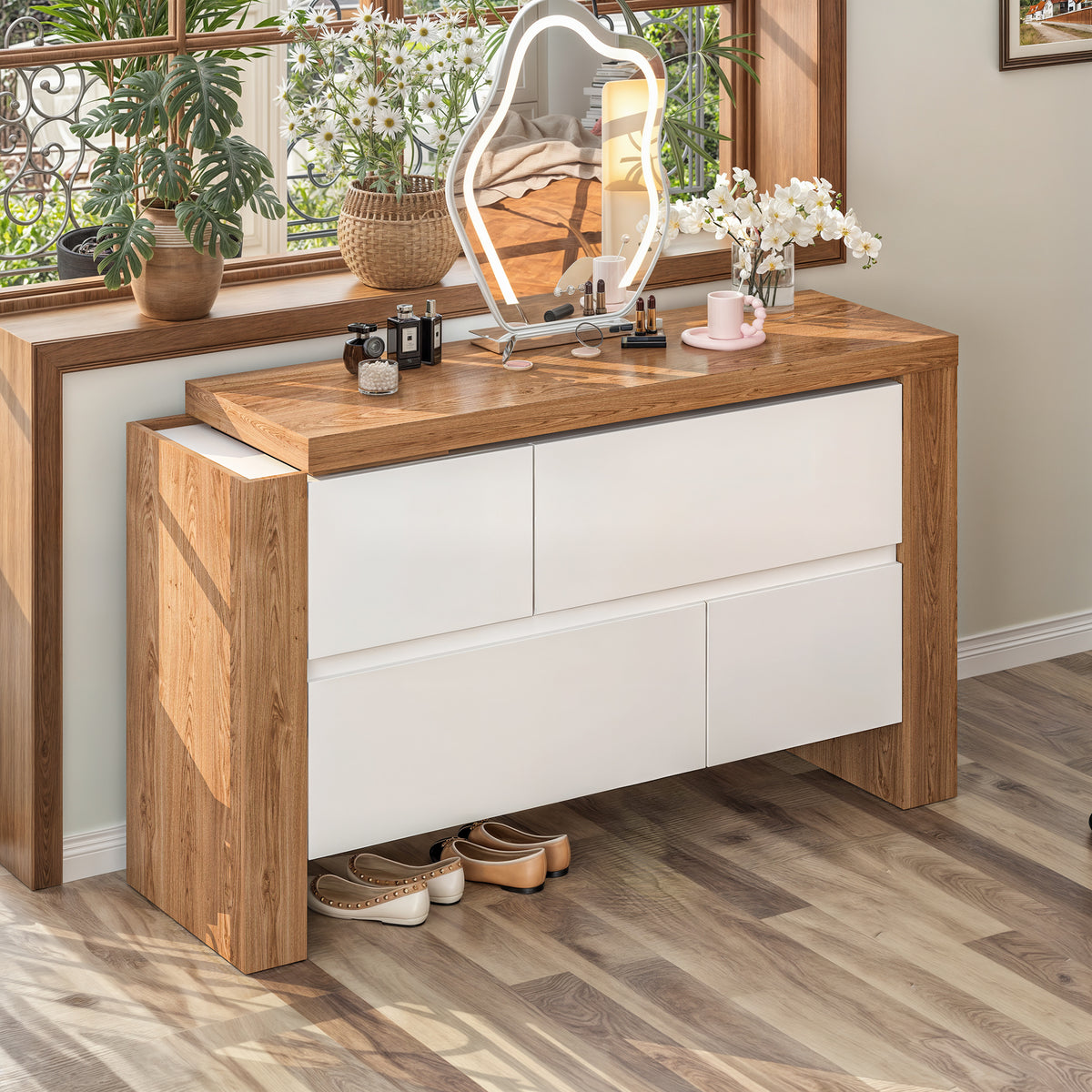 Meuble-lavabo moderne en L de 100 cm avec commode à 4 tiroirs