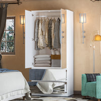 80 cm Modern White Full-Length Mirrored Wardrobe with Multiple Drawers and Adjustable Shelving