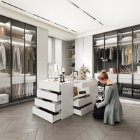 157 cm Modern White 14-Drawer Chest with Tempered Glass Top