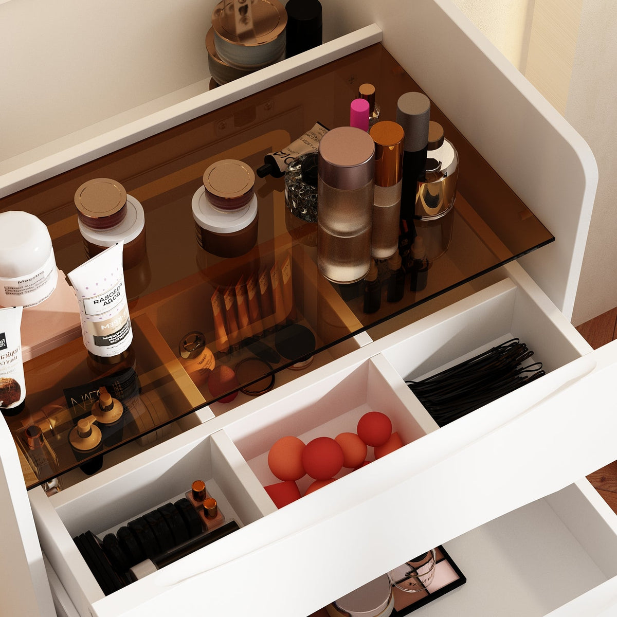 Coiffeuse moderne blanche de 47,5 cm avec lumières et miroir rabattable