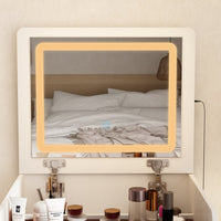 Coiffeuse moderne blanche de 47,5 cm avec lumières et miroir rabattable