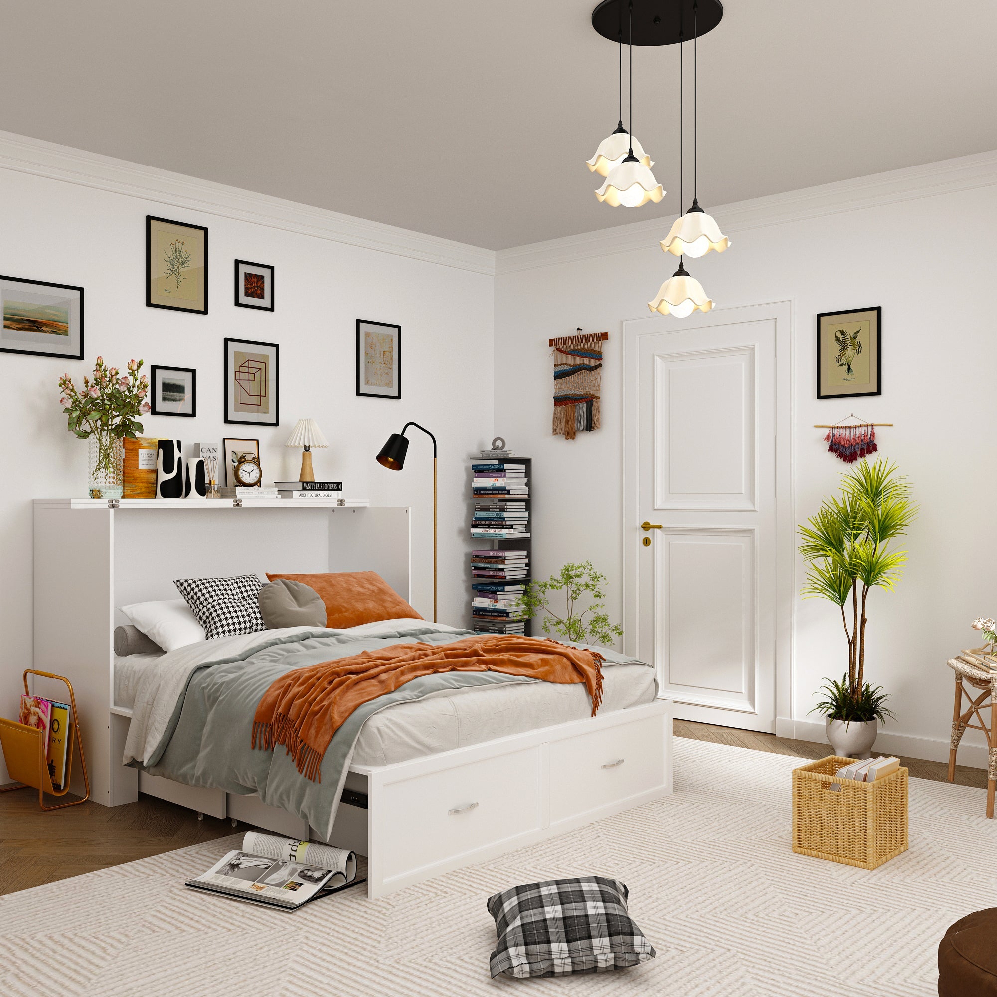 Lit pliant moderne et minimaliste blanc de 140 cm avec prises électriques
