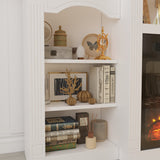 150 cm Modern Classic White TV Stand With Light Electronic Fireplace Open Shelves