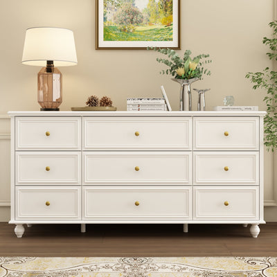 160 cm Modern 9-Drawer Triple Dresser in White Finish