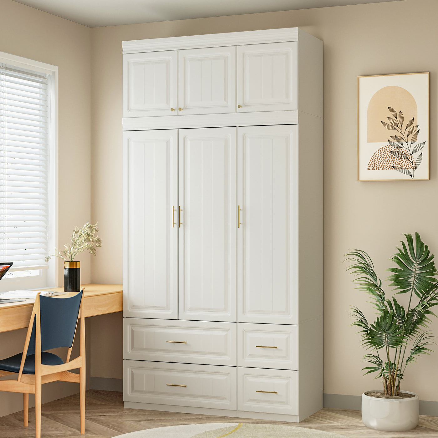 Wardrobe Heavy Duty Clothes Closet Storage Cabinet Armoire with Metal Handles for Small Living