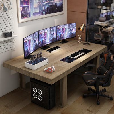 220 cm Modern Black/Wood Large Conference Table Gaming Desk with Wood Grain for Reception