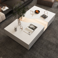 140 cm Modern Minimalist White Coffee Table With Light And Glass Finish In The Middle