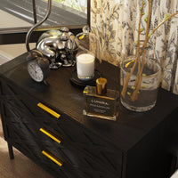 80 cm Modern Black 3-Drawer Nightstand with Metal Legs