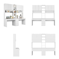 240 cm Modern White Desk with Hinged Doors and Pull-out Drawers