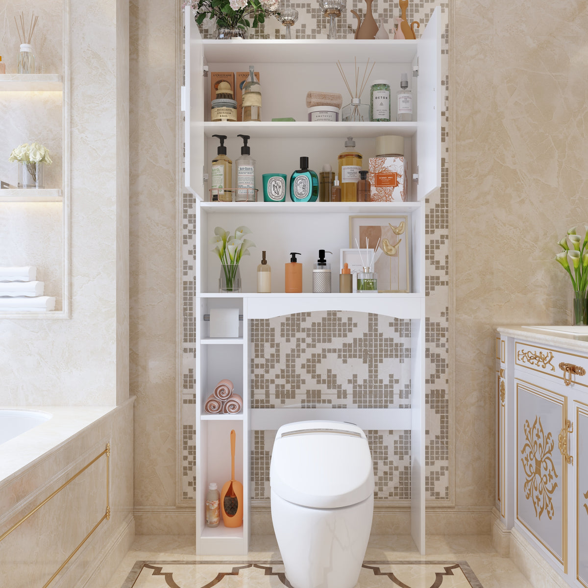 80 cm Modern White Toilet Storage with Tissue Holder