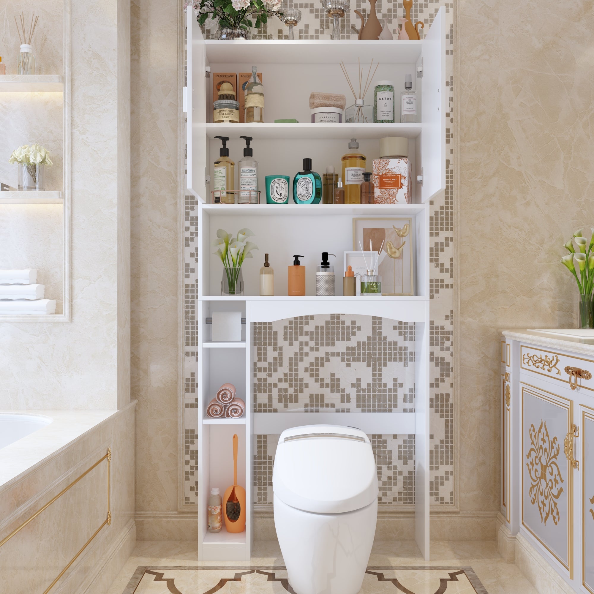 80 cm Modern White Toilet Storage with Tissue Holder