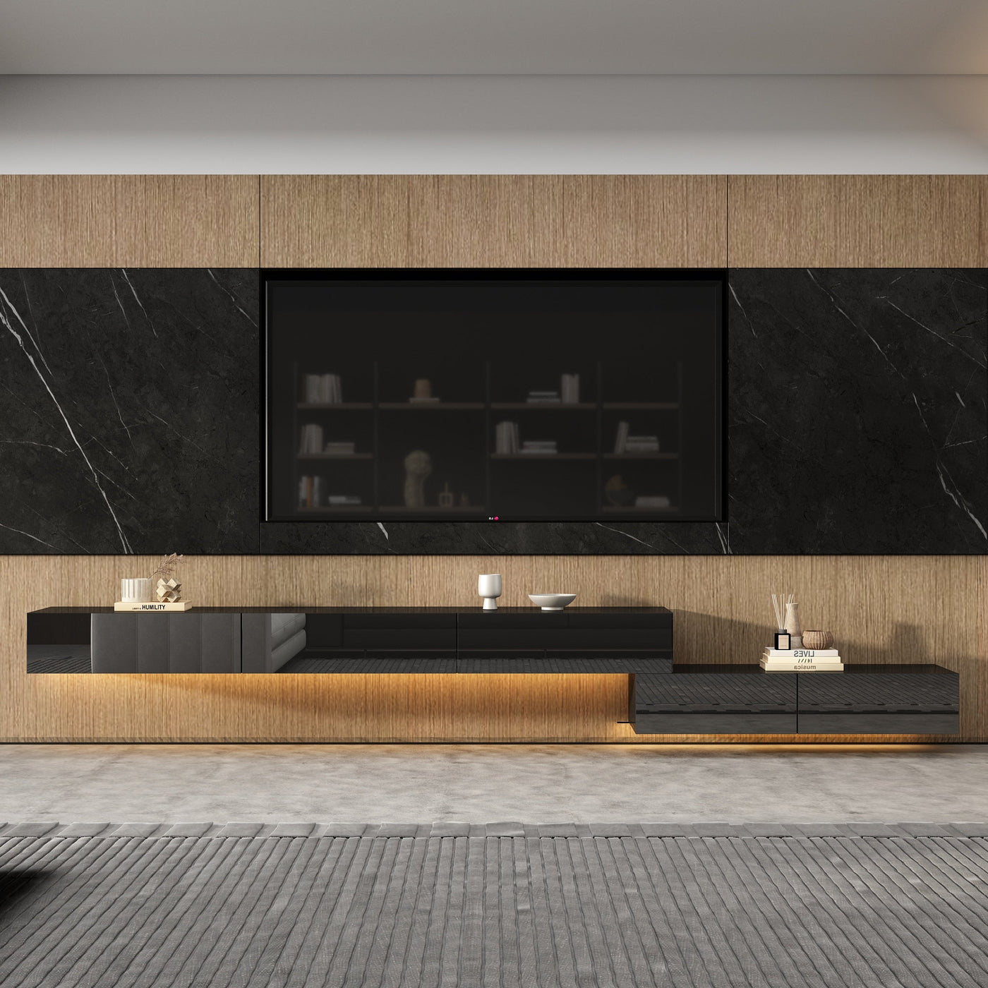 240 cm Modern Minimalist Black TV Stand Wall-Mounted And Freely Arranged TV Stand With LED