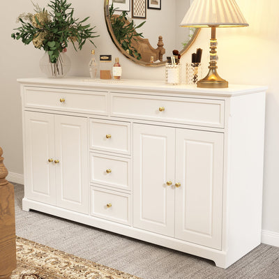 150 cm Modern Minimalist White/Black Contemporary Buffet Storage Sideboard Cabinet with 5 Drawers and 4 Doors