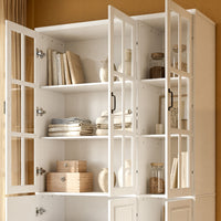 120 cm Modern White Freestanding Wood Bookcase with 3 Glass Doors