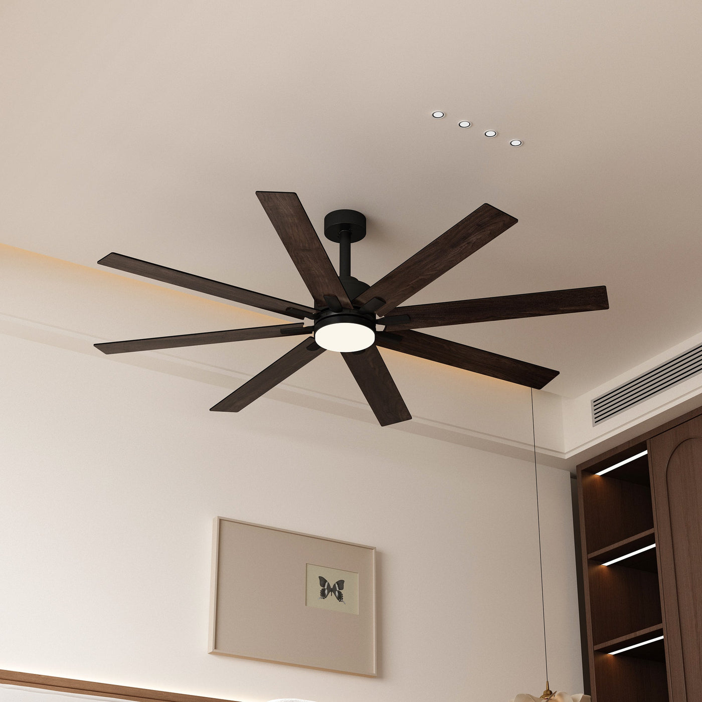 80 cm Modern Dark Brown Ceiling Fan with Dual-Tone Blades and 3-Color LED Light