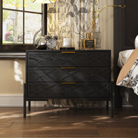 80 cm Modern Black 3-Drawer Nightstand with Metal Legs