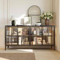 160 cm Modern Brown Sideboard Buffet Cabinet with 4 Doors and Gold Accents