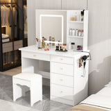 Coiffeuse moderne et minimaliste blanche de 100 cm avec miroir lumineux et prise